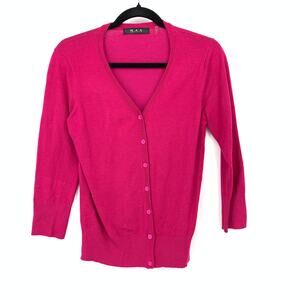 Modcloth MAK Cardigan Sweater Womens Sz Large Pink V-Neck 3/4 Sleeve